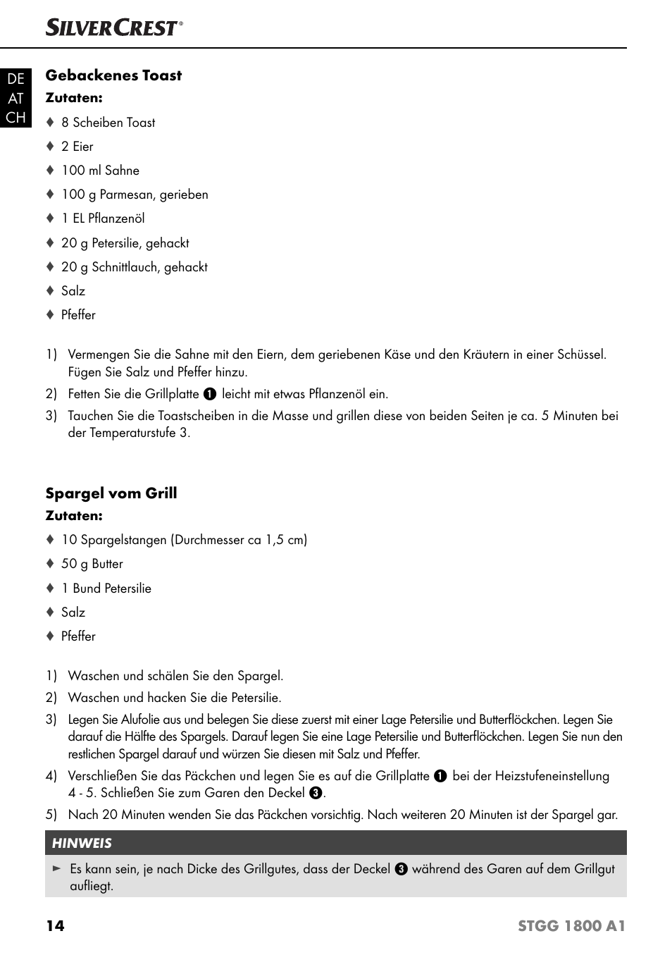 Silvercrest STGG 1800 A1 User Manual | Page 17 / 68