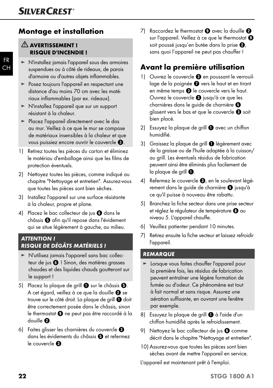 Montage et installation, Avant la première utilisation | Silvercrest STGG 1800 A1 User Manual | Page 25 / 68