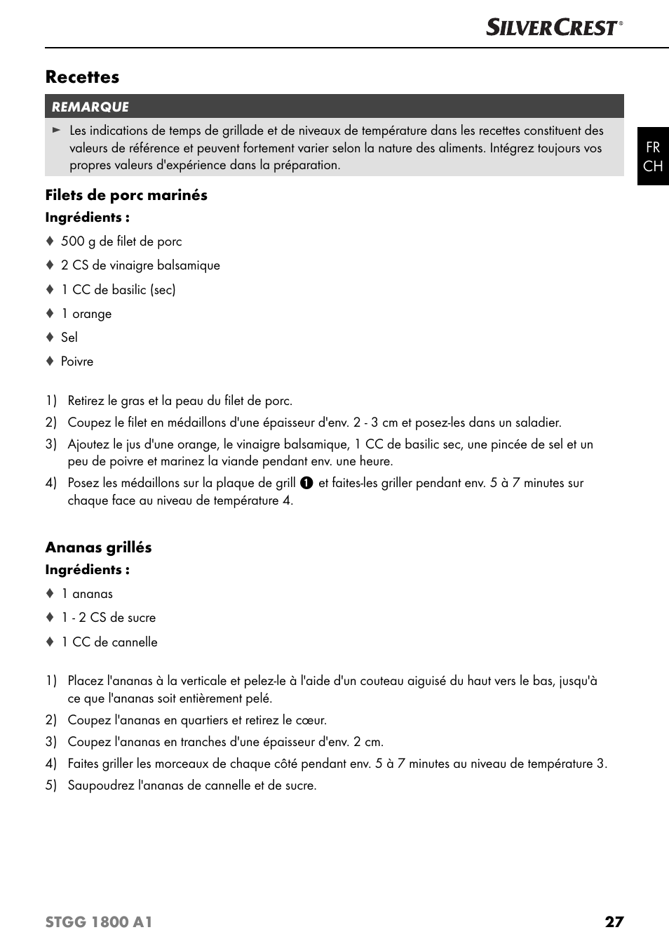 Recettes | Silvercrest STGG 1800 A1 User Manual | Page 30 / 68