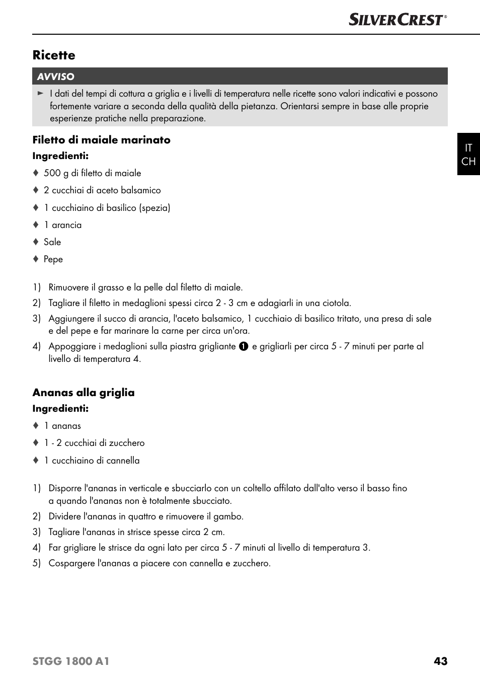 Ricette | Silvercrest STGG 1800 A1 User Manual | Page 46 / 68