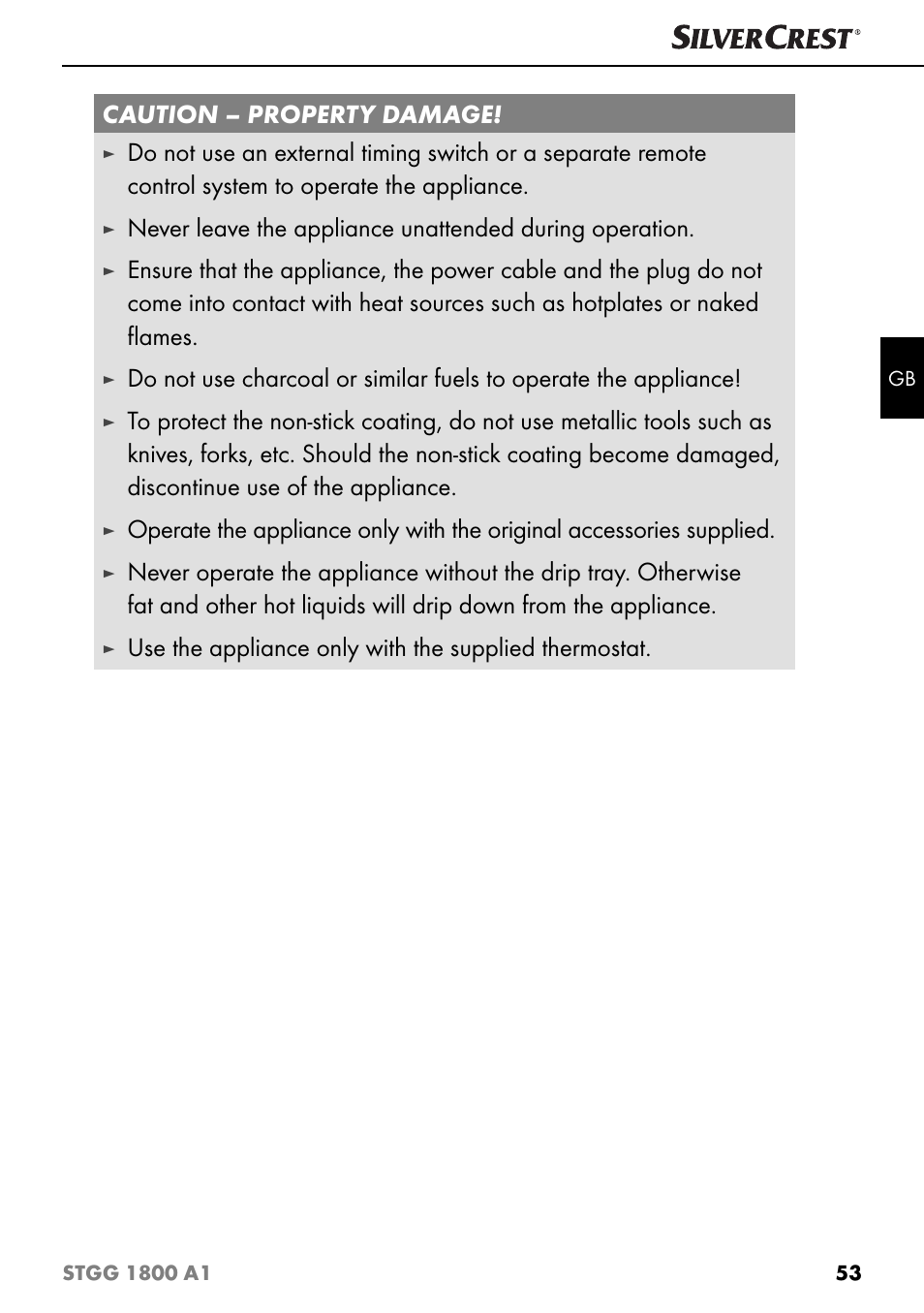 Caution – property damage | Silvercrest STGG 1800 A1 User Manual | Page 56 / 68