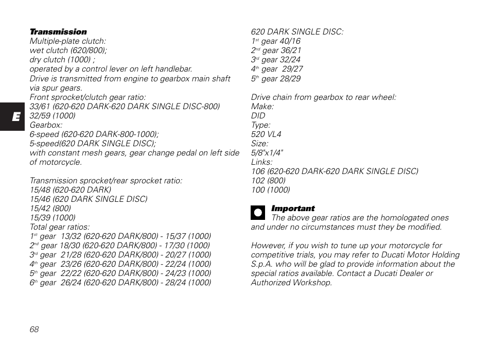 Ducati MONSTER 620 User Manual | Page 68 / 84