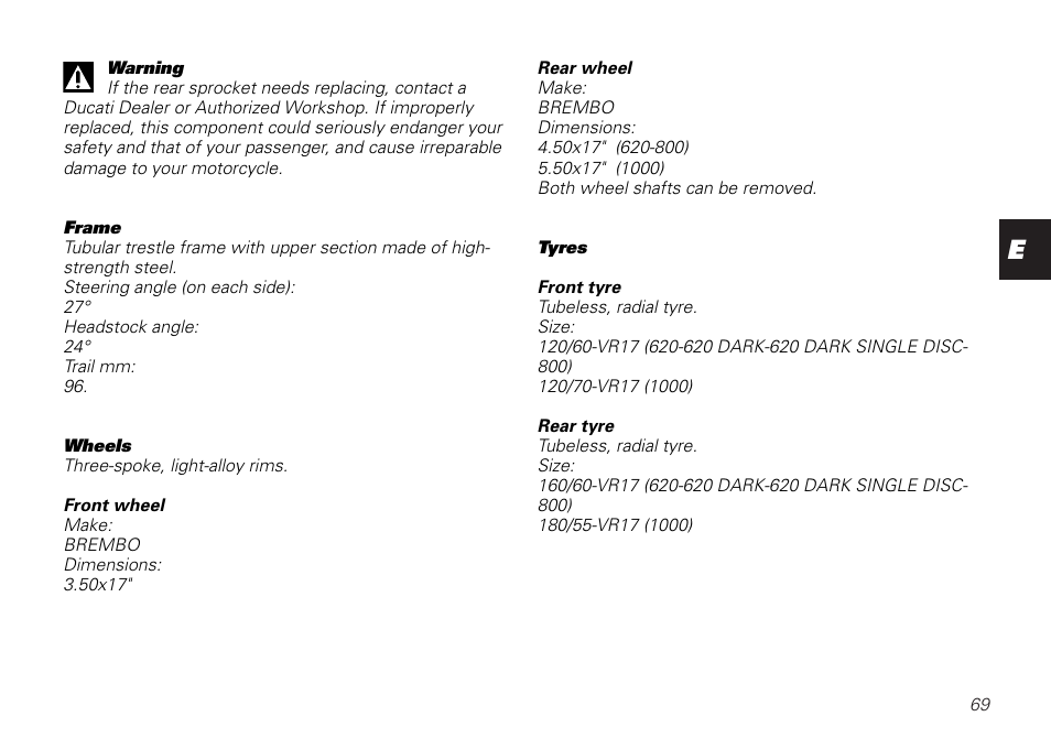 Ducati MONSTER 620 User Manual | Page 69 / 84