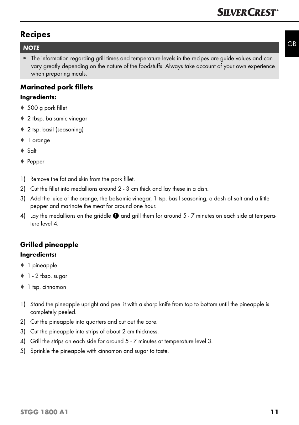 Recipes | Silvercrest STGG 1800 A1 User Manual | Page 14 / 100