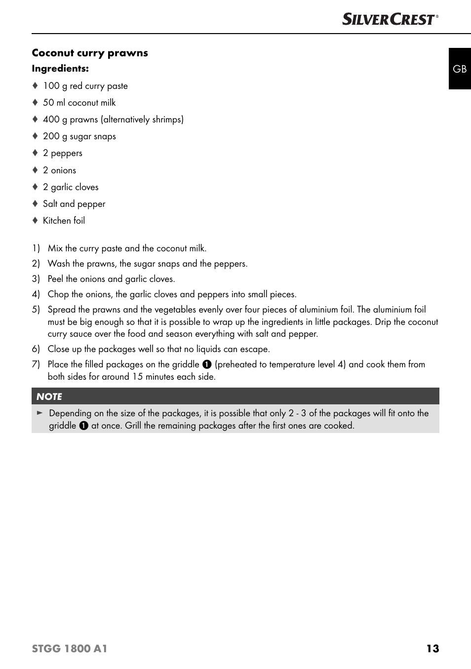 Silvercrest STGG 1800 A1 User Manual | Page 16 / 100