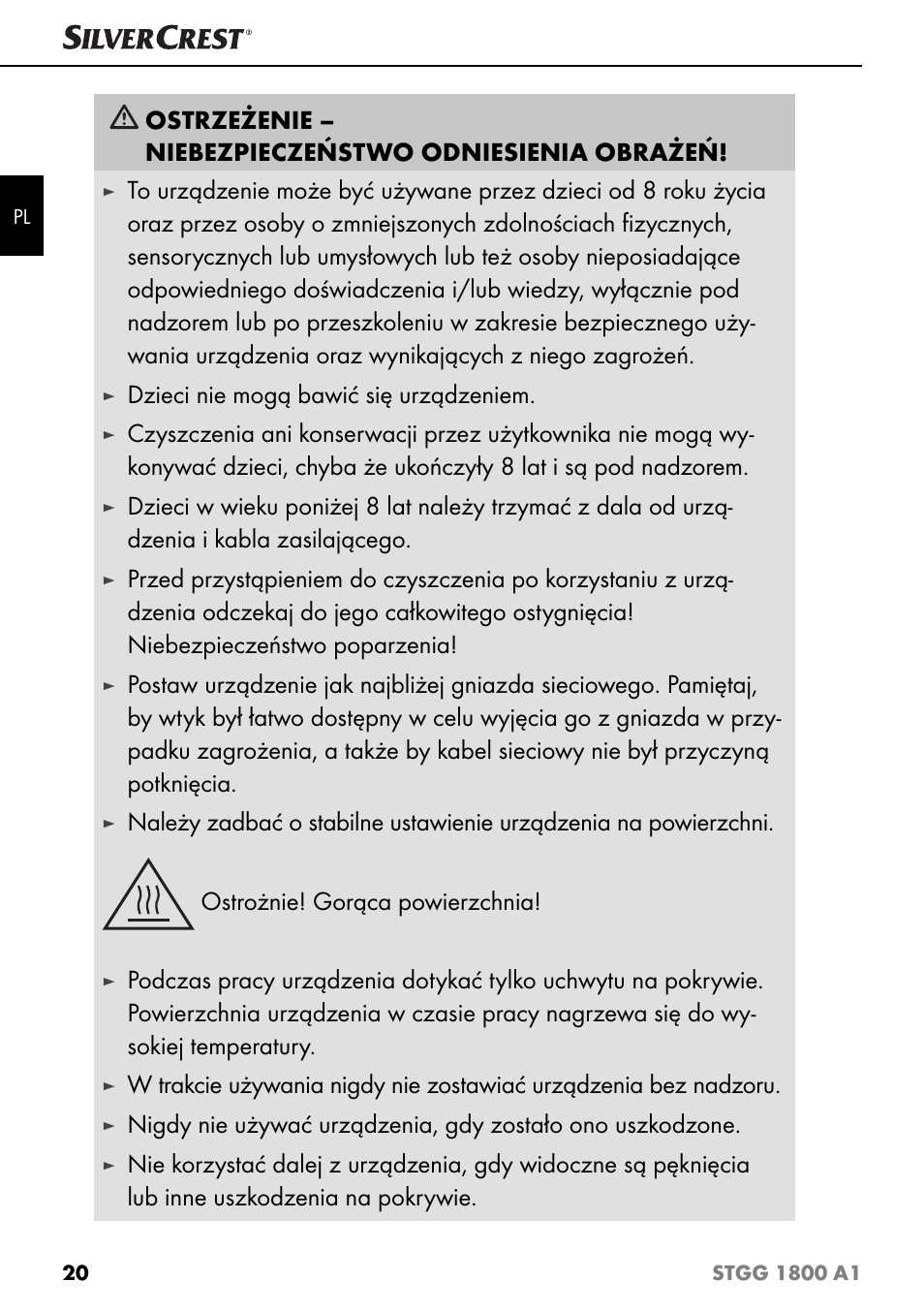 Dzieci nie mogą bawić się urządzeniem | Silvercrest STGG 1800 A1 User Manual | Page 23 / 100
