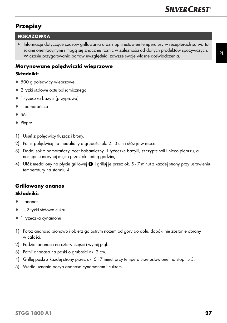 Przepisy | Silvercrest STGG 1800 A1 User Manual | Page 30 / 100