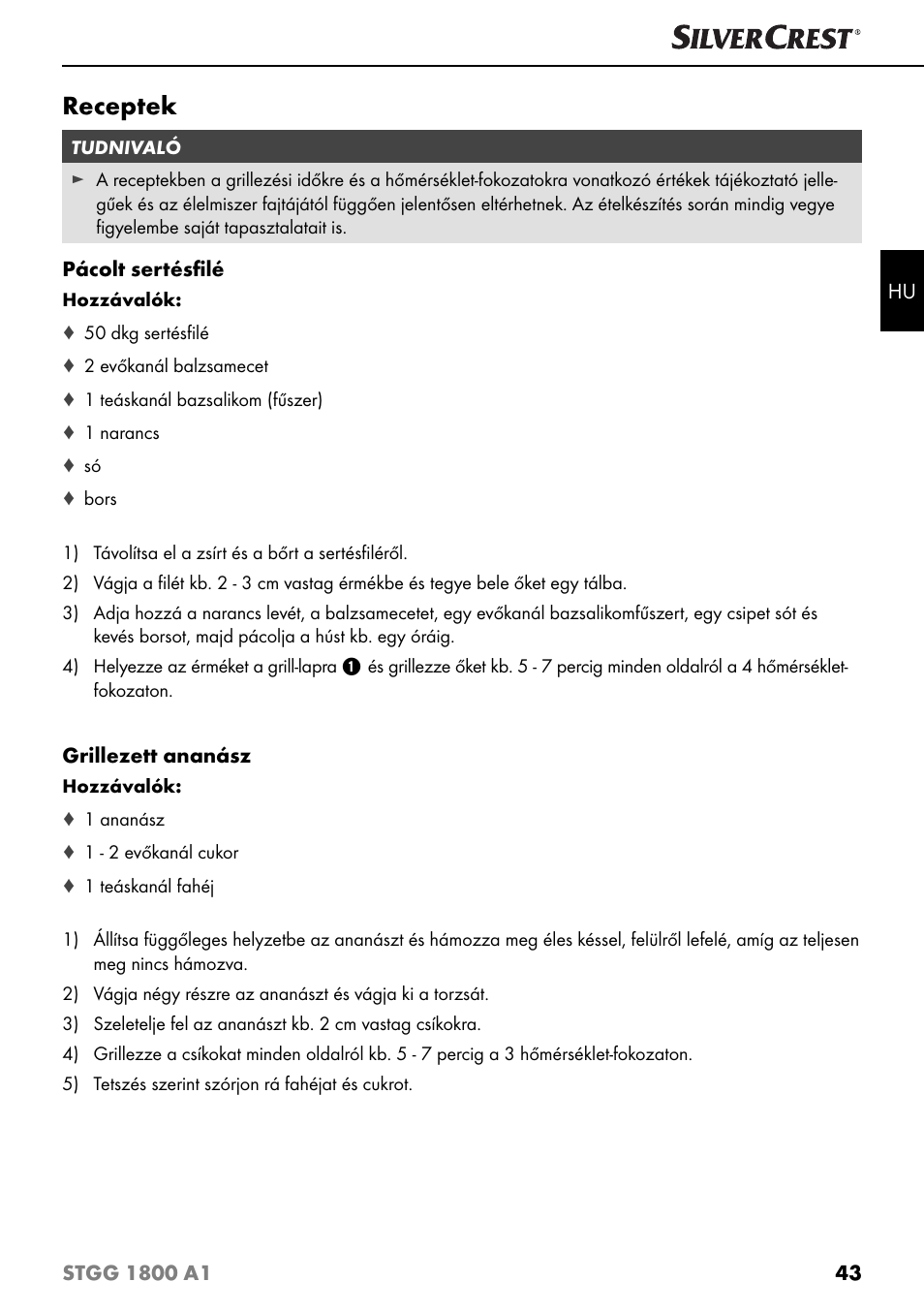 Receptek | Silvercrest STGG 1800 A1 User Manual | Page 46 / 100