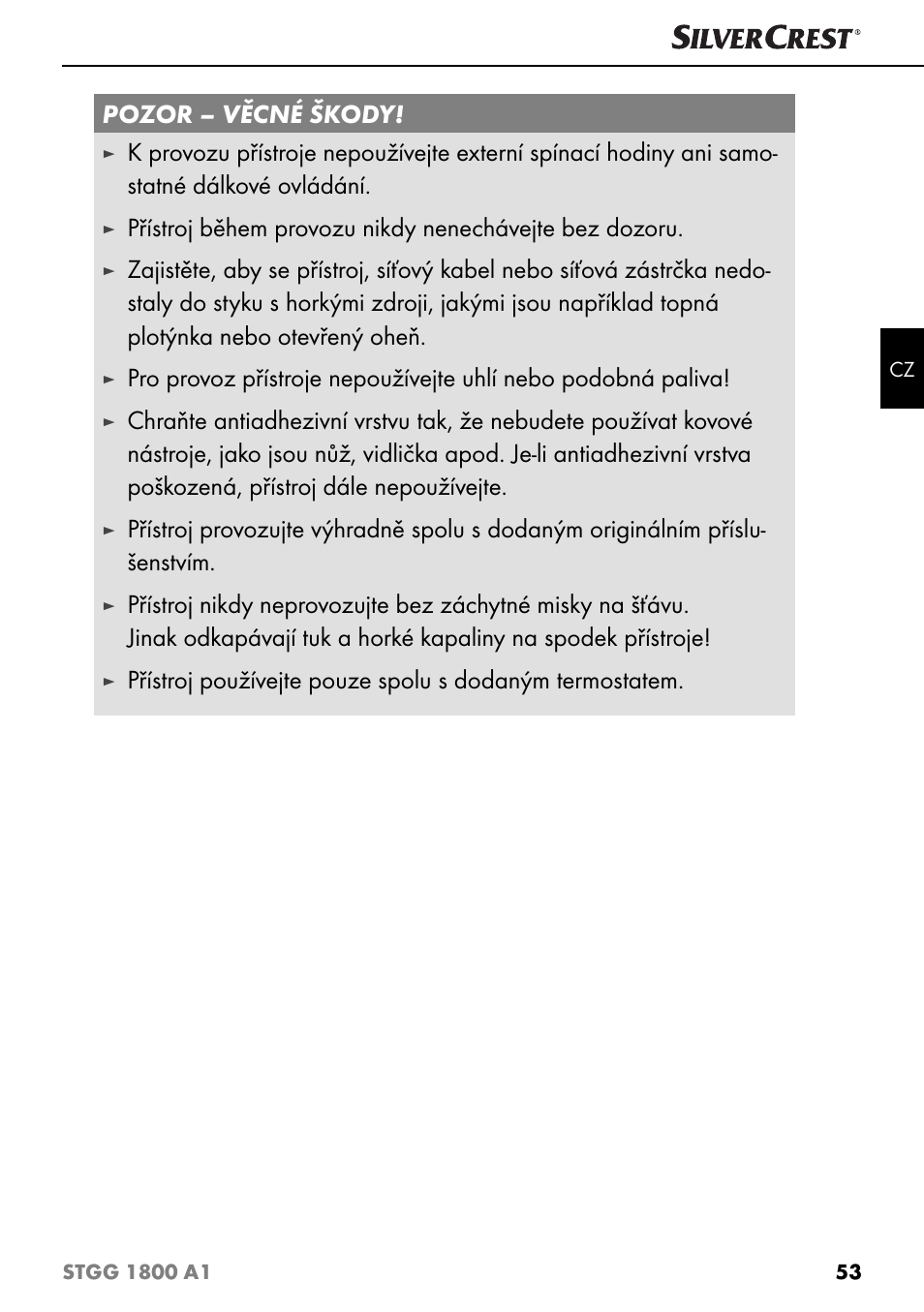 Pozor – věcné škody | Silvercrest STGG 1800 A1 User Manual | Page 56 / 100