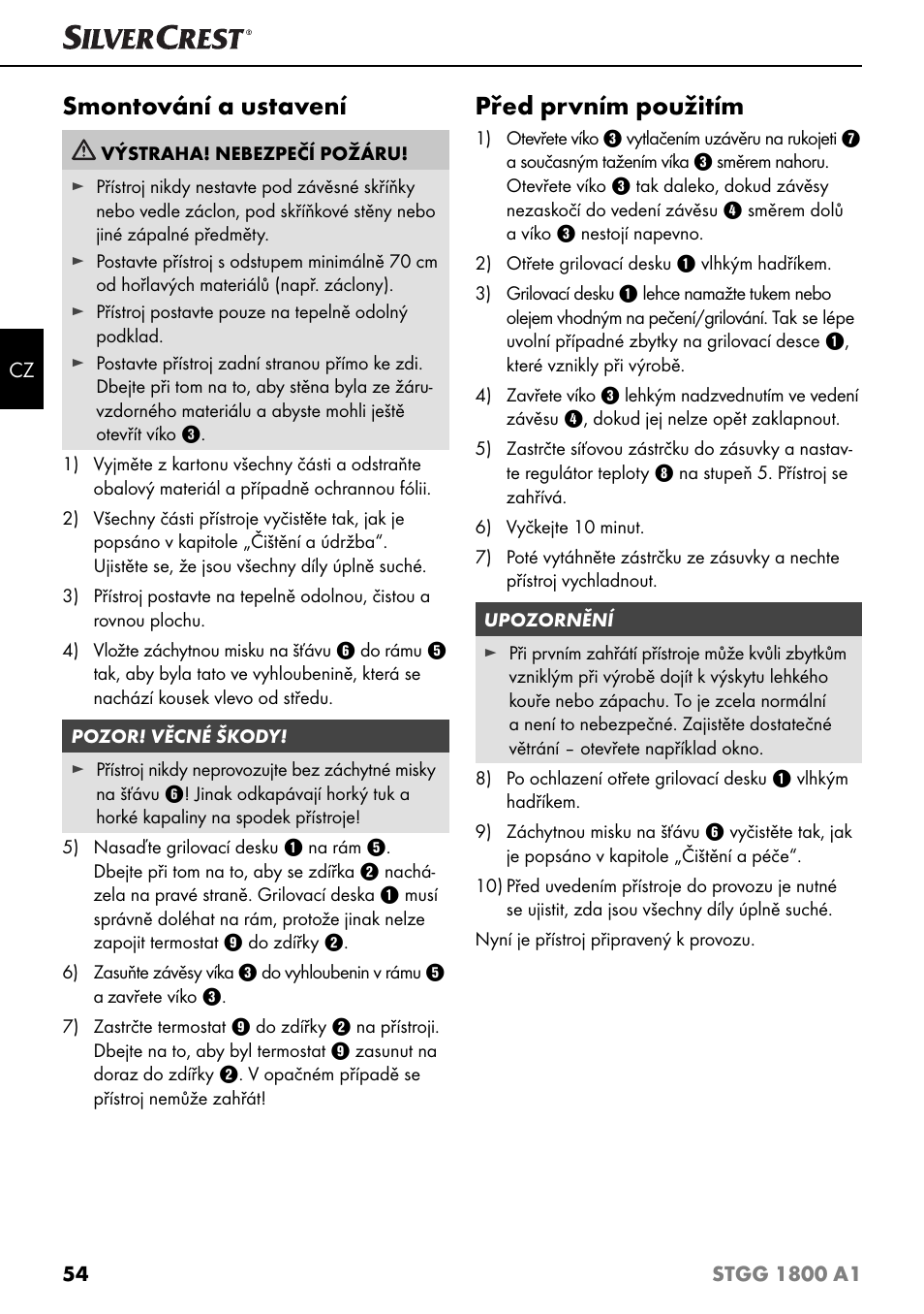 Smontování a ustavení, Před prvním použitím | Silvercrest STGG 1800 A1 User Manual | Page 57 / 100