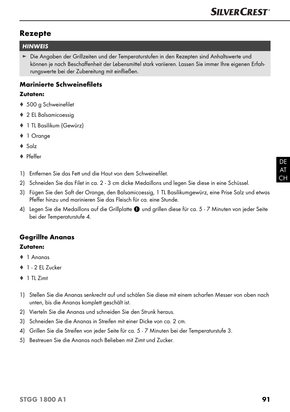 Rezepte | Silvercrest STGG 1800 A1 User Manual | Page 94 / 100
