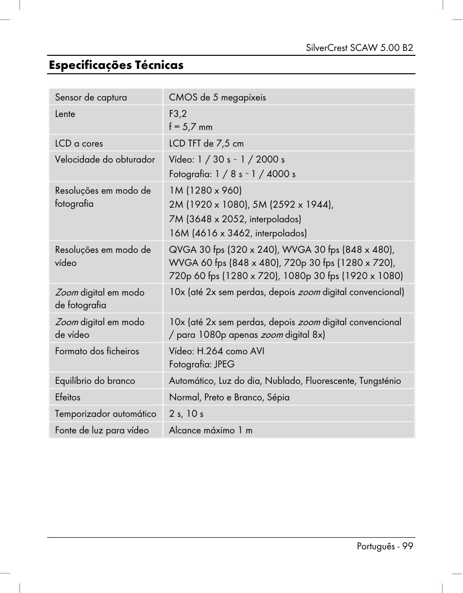 Especificações técnicas | Silvercrest SCAW 5.00 B2 User Manual | Page 101 / 364