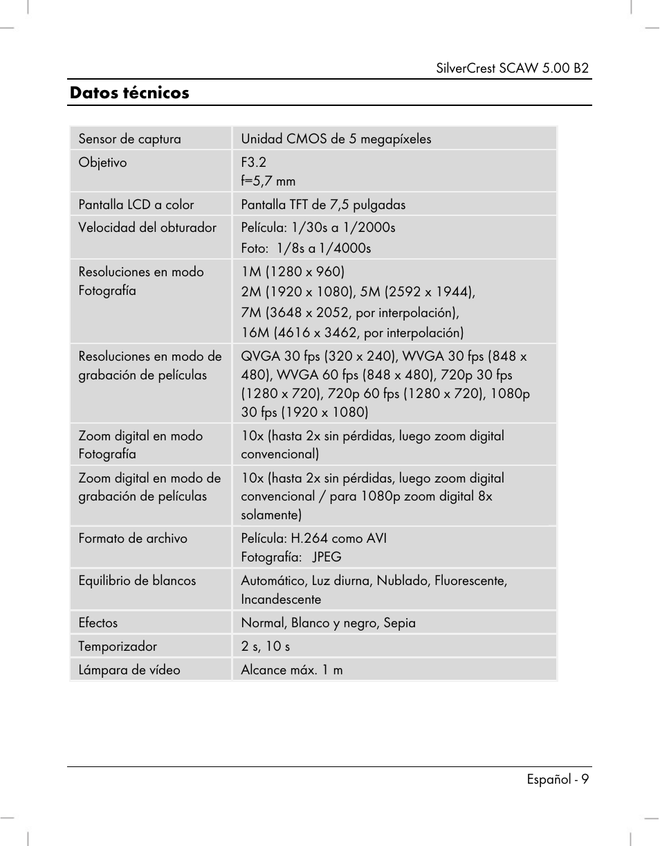 Datos técnicos | Silvercrest SCAW 5.00 B2 User Manual | Page 11 / 364