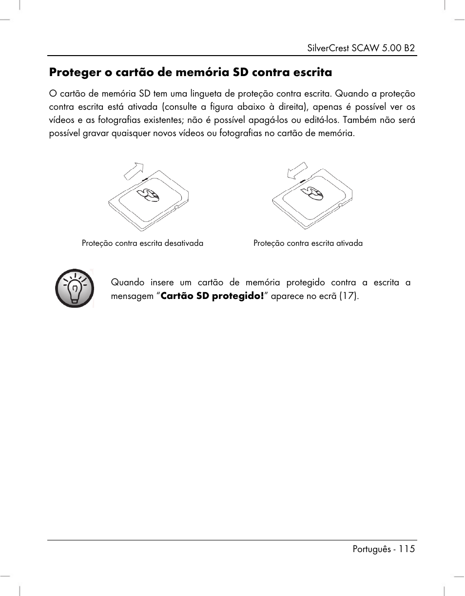 Proteger o cartão de memória sd contra escrita | Silvercrest SCAW 5.00 B2 User Manual | Page 117 / 364