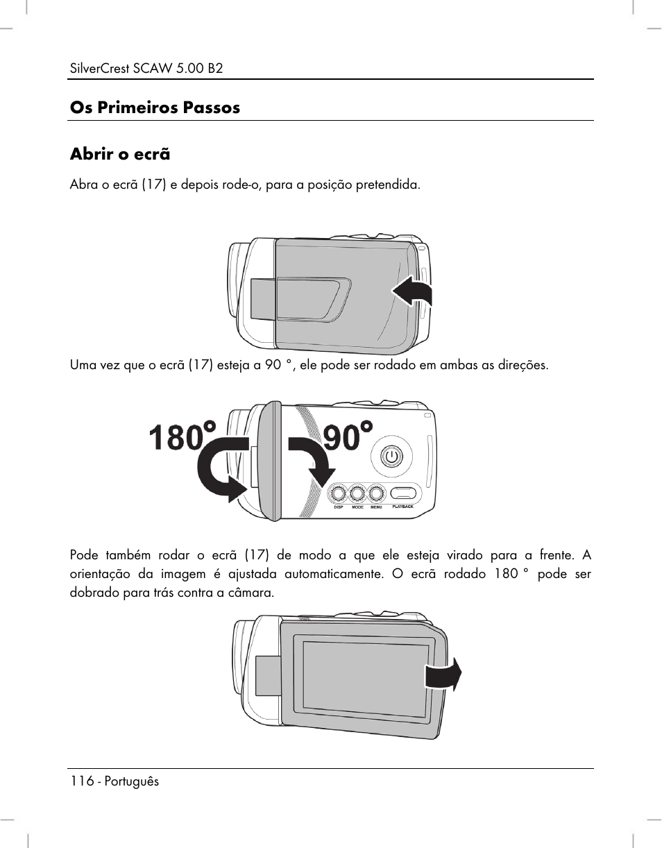 Os primeiros passos abrir o ecrã | Silvercrest SCAW 5.00 B2 User Manual | Page 118 / 364