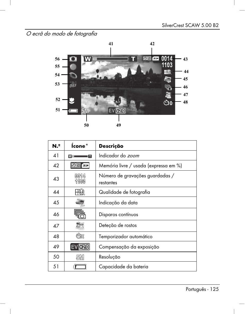 O ecrã do modo de fotografia | Silvercrest SCAW 5.00 B2 User Manual | Page 127 / 364