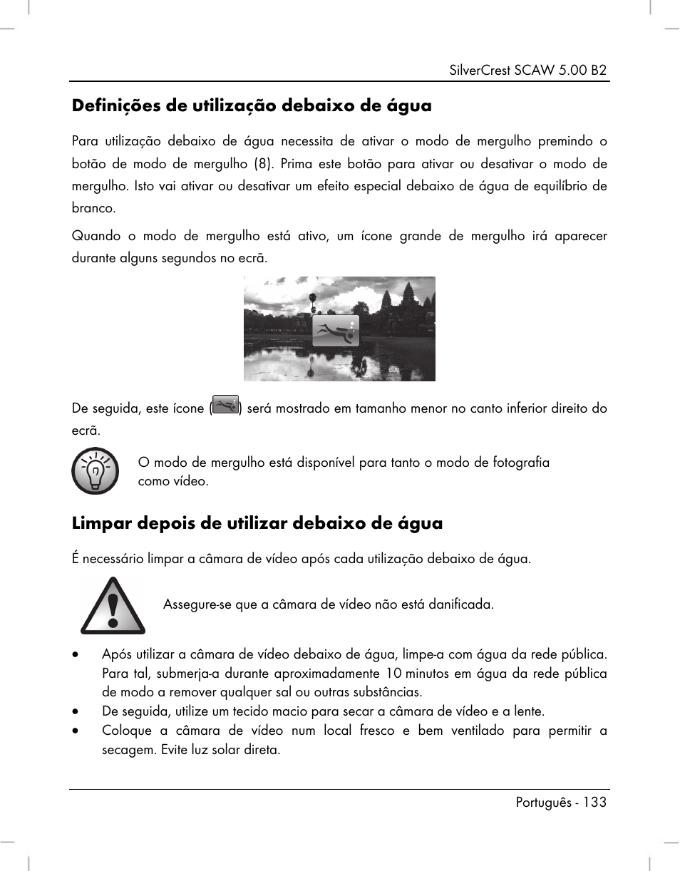 Definições de utilização debaixo de água, Limpar depois de utilizar debaixo de água | Silvercrest SCAW 5.00 B2 User Manual | Page 135 / 364