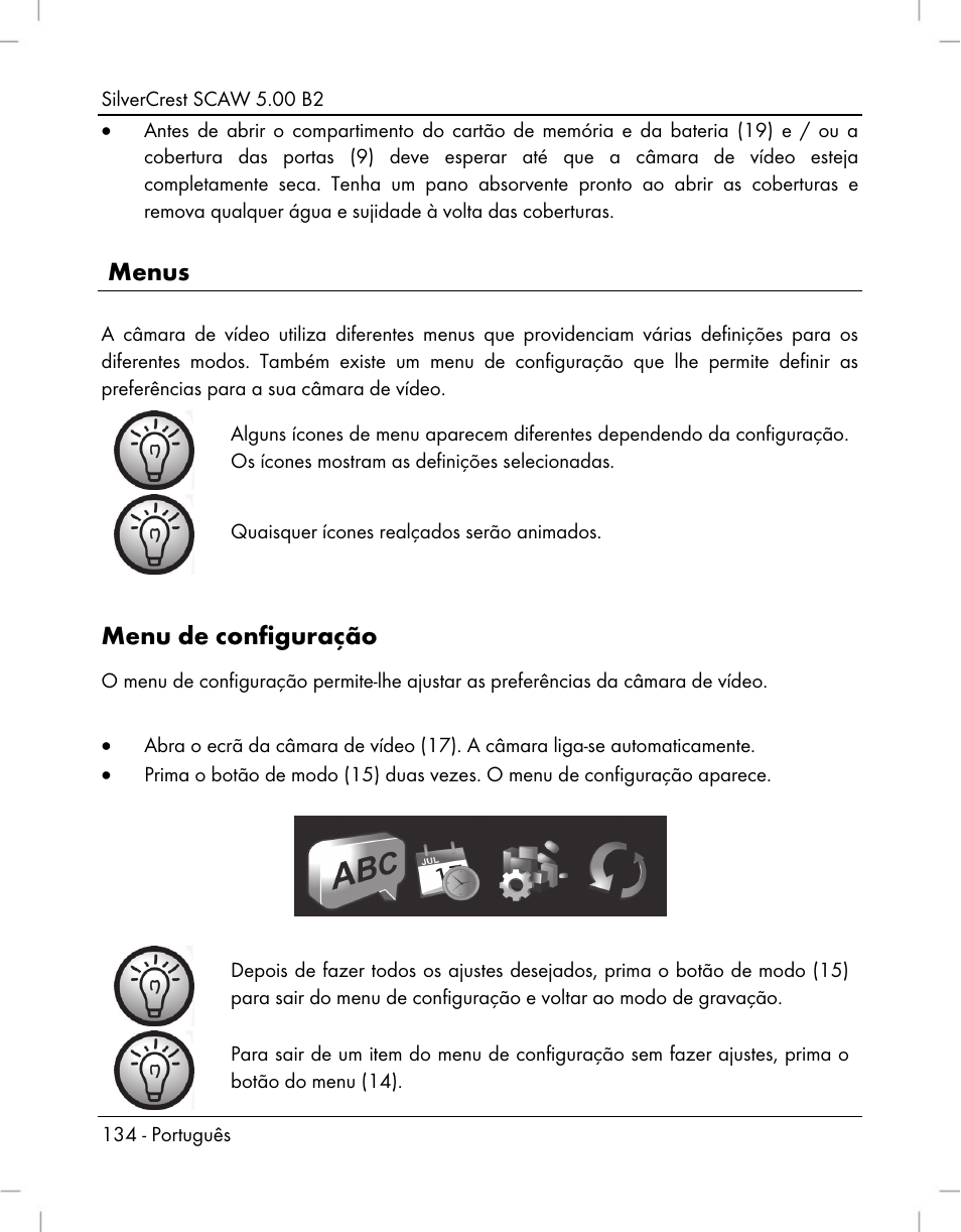 Menus, Menu de configuração | Silvercrest SCAW 5.00 B2 User Manual | Page 136 / 364