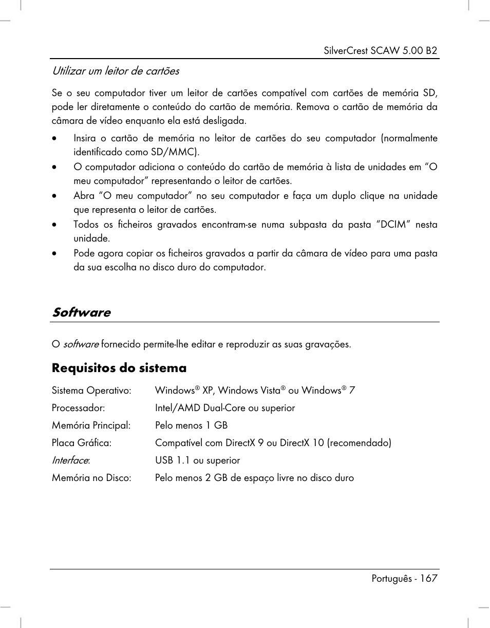 Software, Requisitos do sistema, Utilizar um leitor de cartões | Silvercrest SCAW 5.00 B2 User Manual | Page 169 / 364