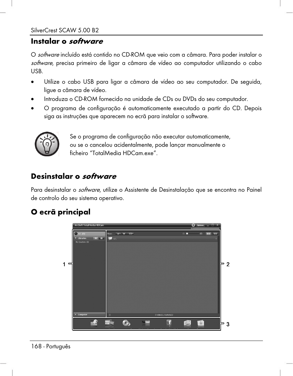 Software, Instalar o, Desinstalar o | O ecrã principal | Silvercrest SCAW 5.00 B2 User Manual | Page 170 / 364