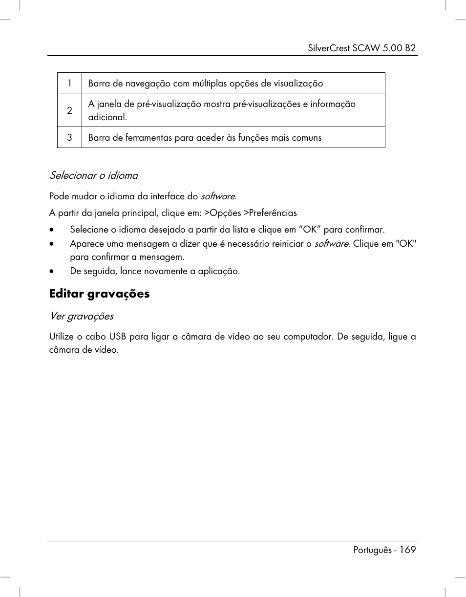 Editar gravações, Selecionar o idioma, Ver gravações | Silvercrest SCAW 5.00 B2 User Manual | Page 171 / 364