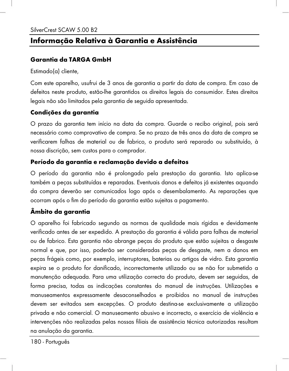 Informação relativa à garantia e assistência | Silvercrest SCAW 5.00 B2 User Manual | Page 182 / 364