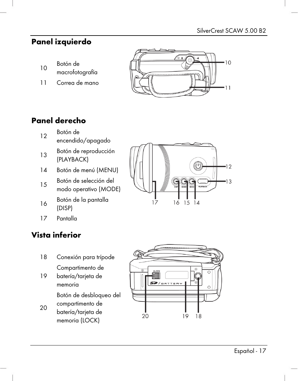 Panel izquierdo, Panel derecho, Vista inferior | Silvercrest SCAW 5.00 B2 User Manual | Page 19 / 364