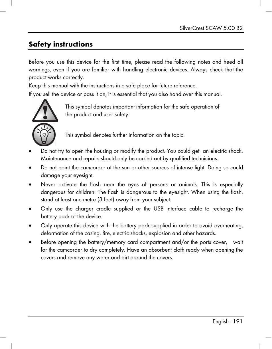 Safety instructions | Silvercrest SCAW 5.00 B2 User Manual | Page 193 / 364