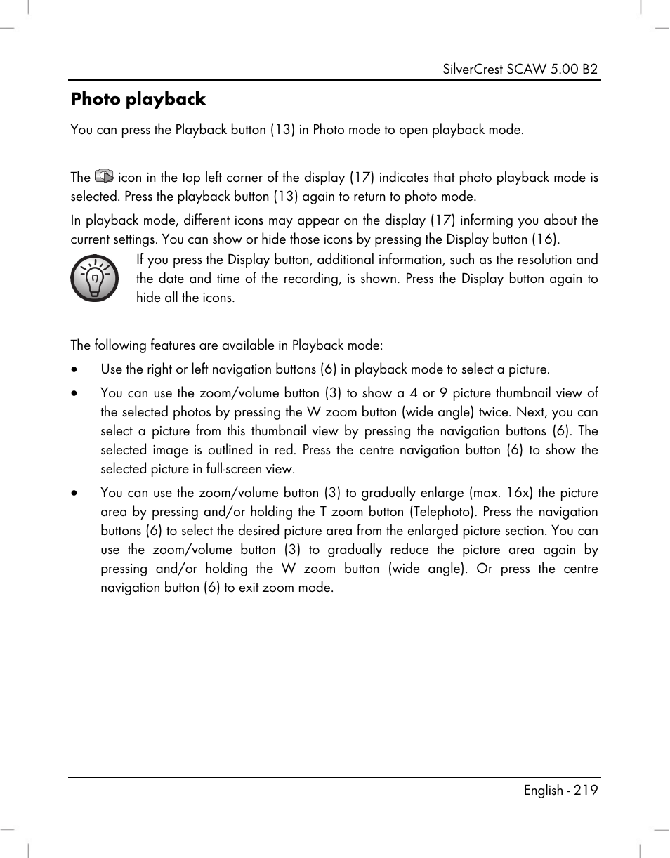 Photo playback | Silvercrest SCAW 5.00 B2 User Manual | Page 221 / 364