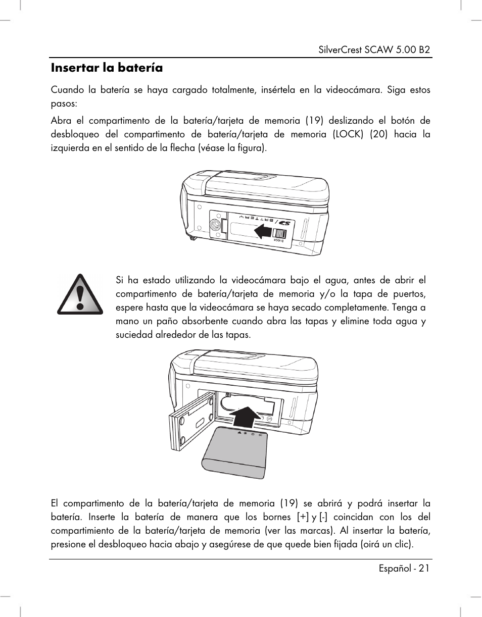 Insertar la batería | Silvercrest SCAW 5.00 B2 User Manual | Page 23 / 364