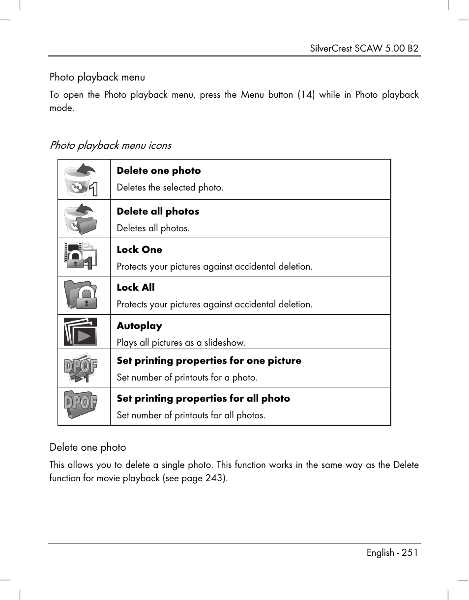 Photo playback menu icons | Silvercrest SCAW 5.00 B2 User Manual | Page 253 / 364