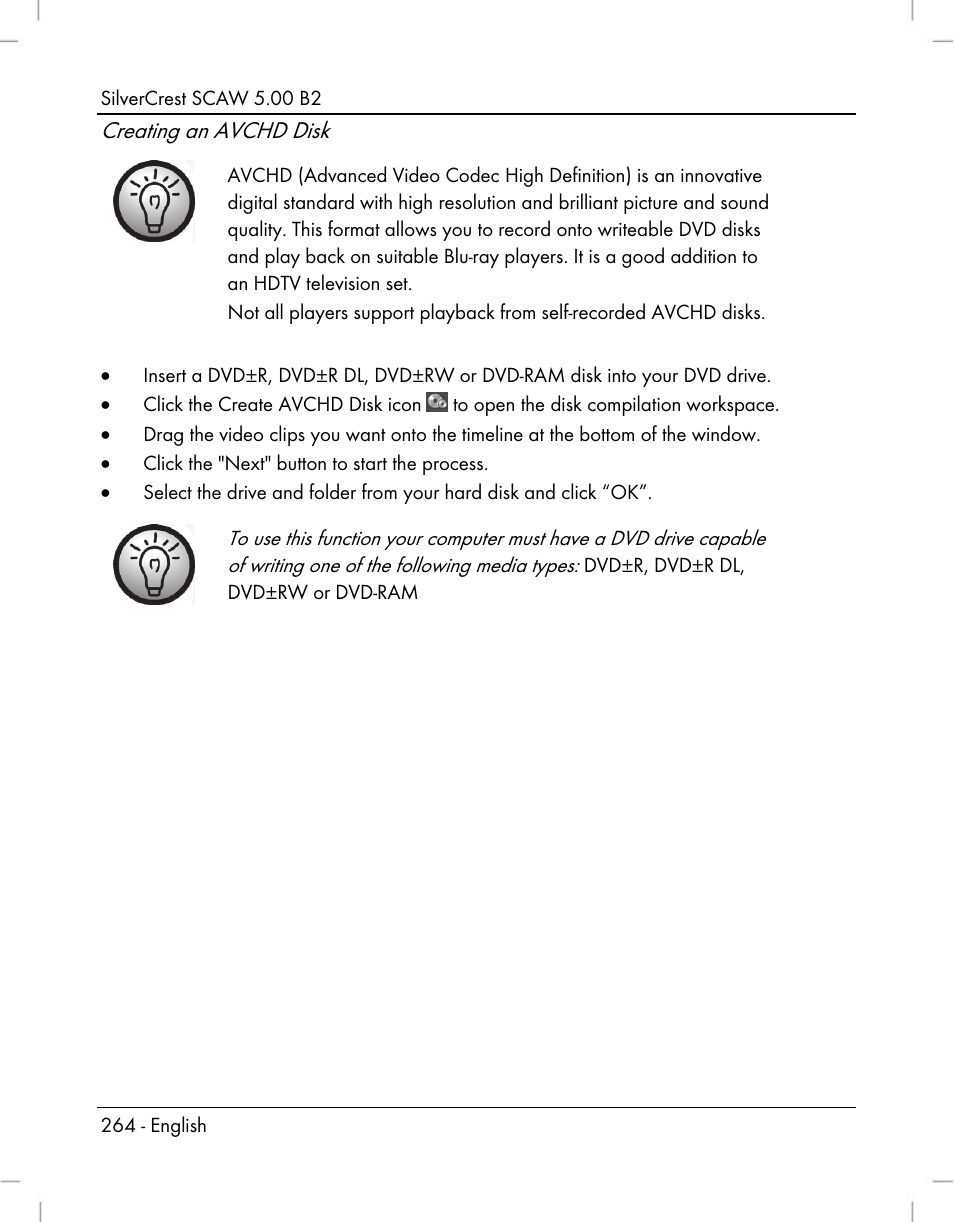 Creating an avchd disk | Silvercrest SCAW 5.00 B2 User Manual | Page 266 / 364