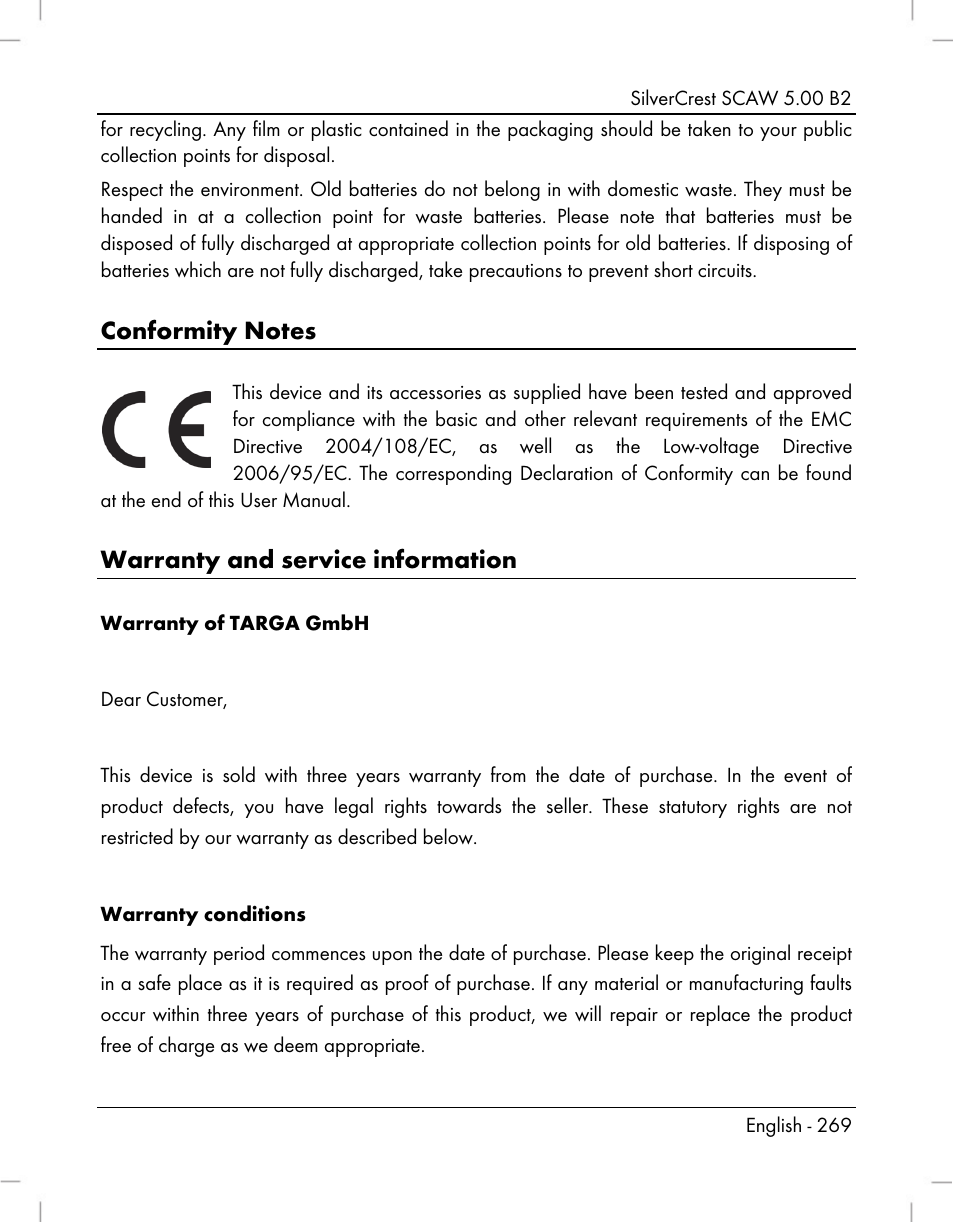 Warranty and service information | Silvercrest SCAW 5.00 B2 User Manual | Page 271 / 364