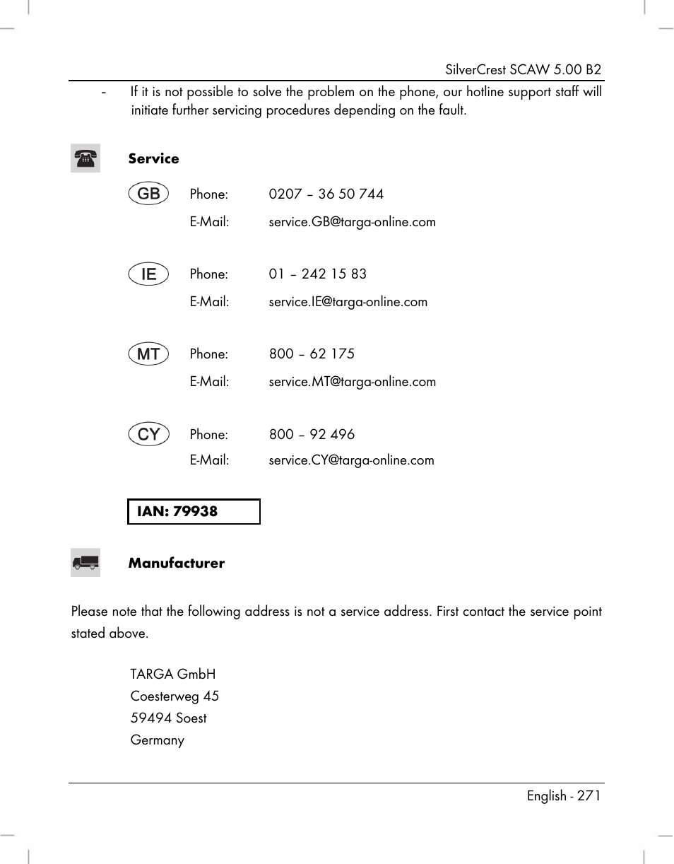 Silvercrest SCAW 5.00 B2 User Manual | Page 273 / 364