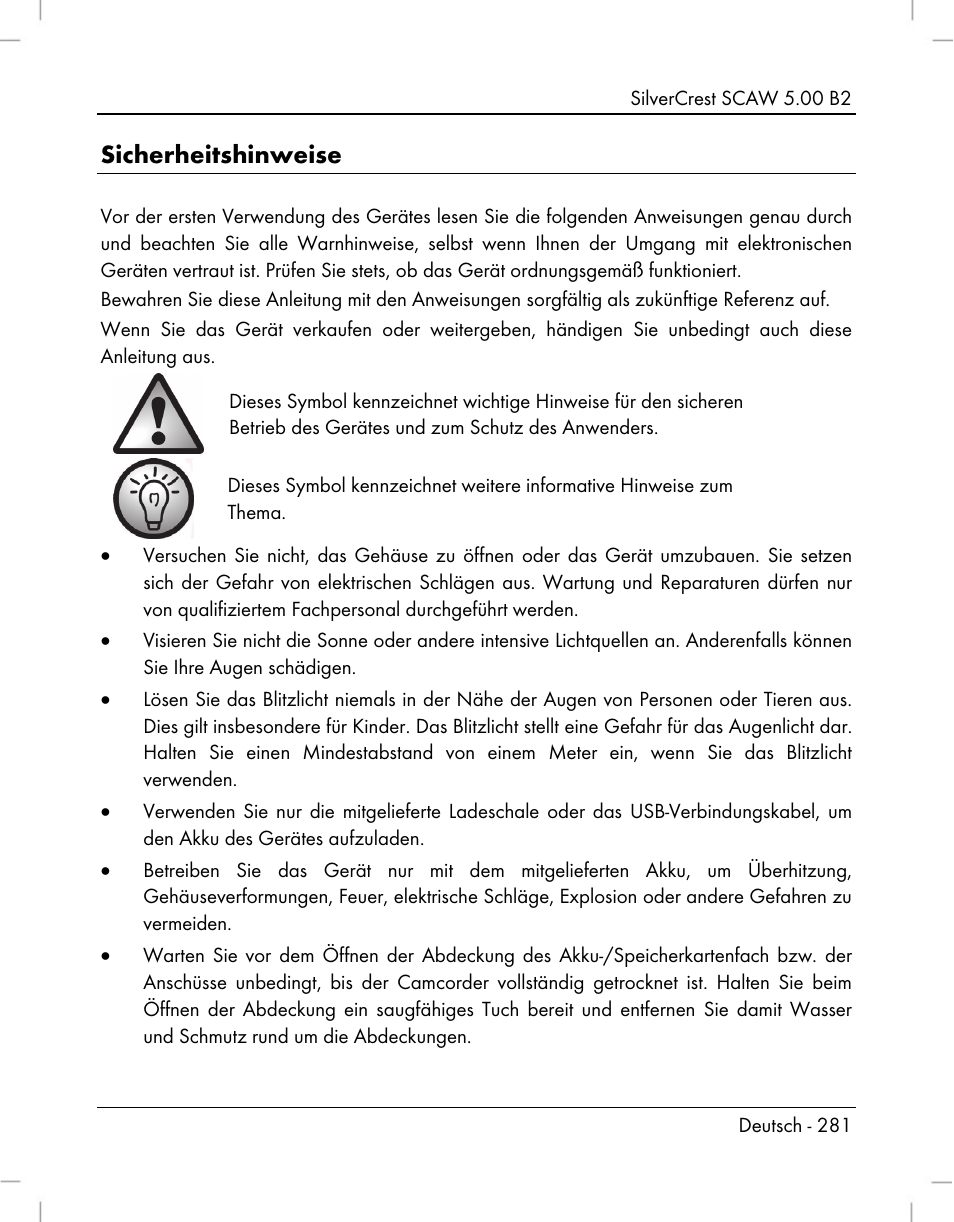 Sicherheitshinweise | Silvercrest SCAW 5.00 B2 User Manual | Page 283 / 364