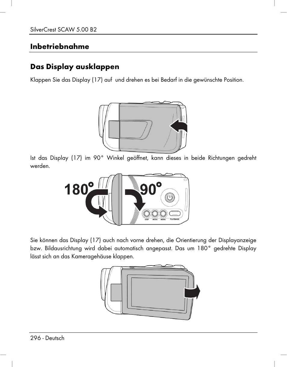 Inbetriebnahme das display ausklappen | Silvercrest SCAW 5.00 B2 User Manual | Page 298 / 364