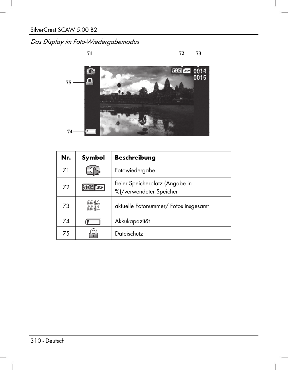 Das display im foto-wiedergabemodus | Silvercrest SCAW 5.00 B2 User Manual | Page 312 / 364