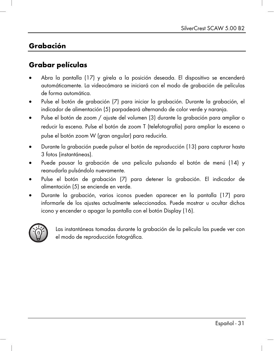 Grabación grabar películas | Silvercrest SCAW 5.00 B2 User Manual | Page 33 / 364