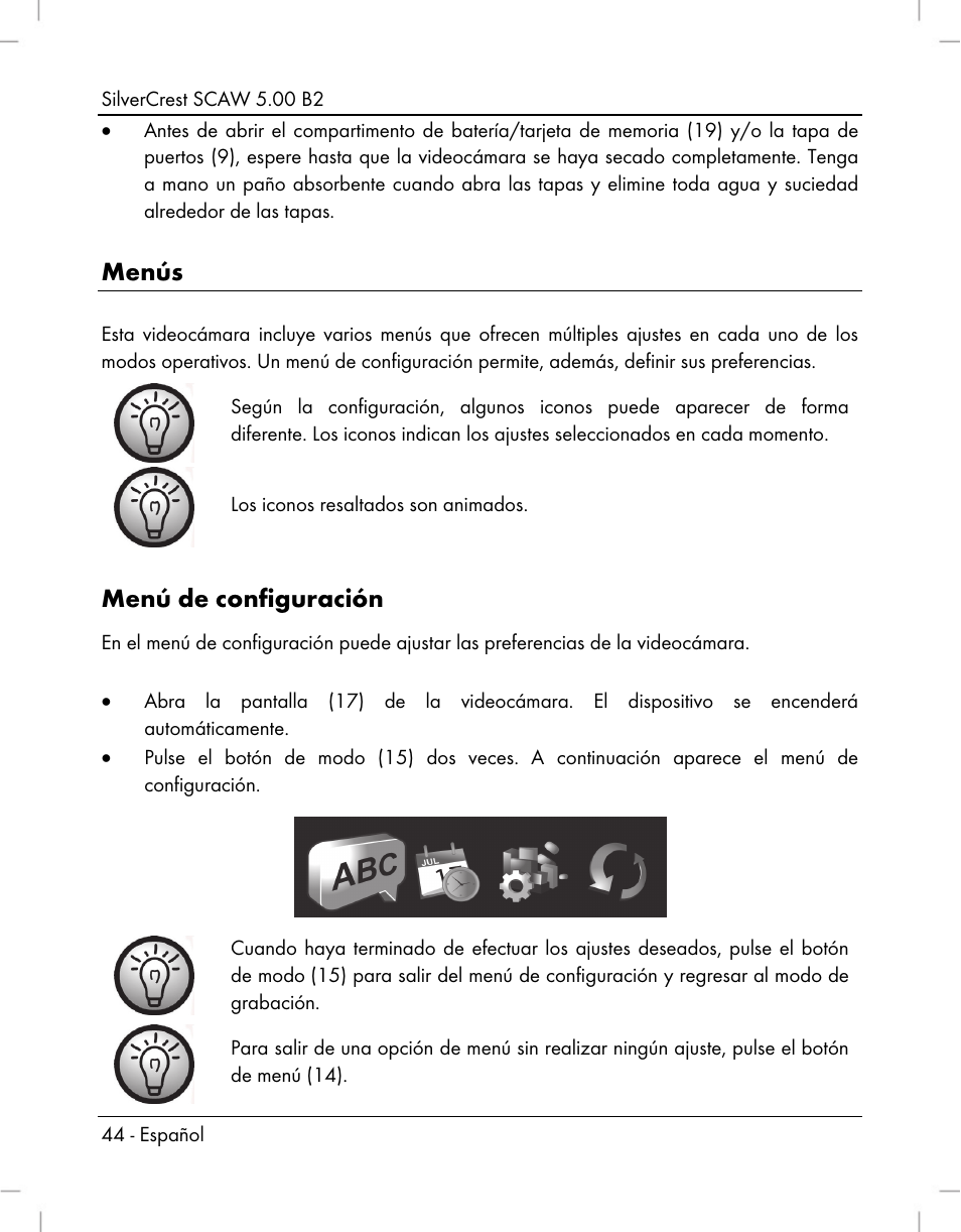 Menús, Menú de configuración | Silvercrest SCAW 5.00 B2 User Manual | Page 46 / 364