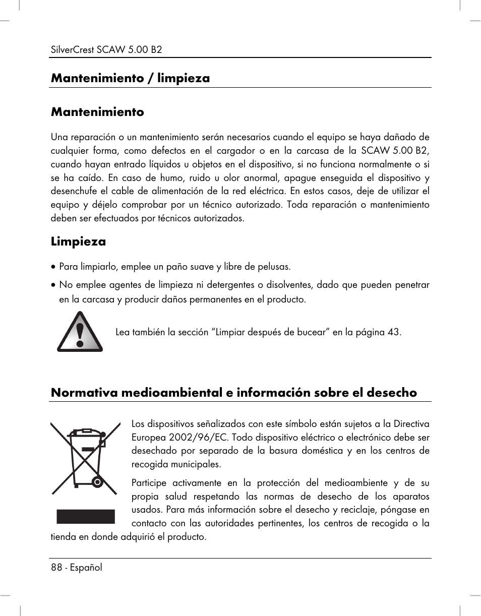 Mantenimiento / limpieza mantenimiento, Limpieza | Silvercrest SCAW 5.00 B2 User Manual | Page 90 / 364