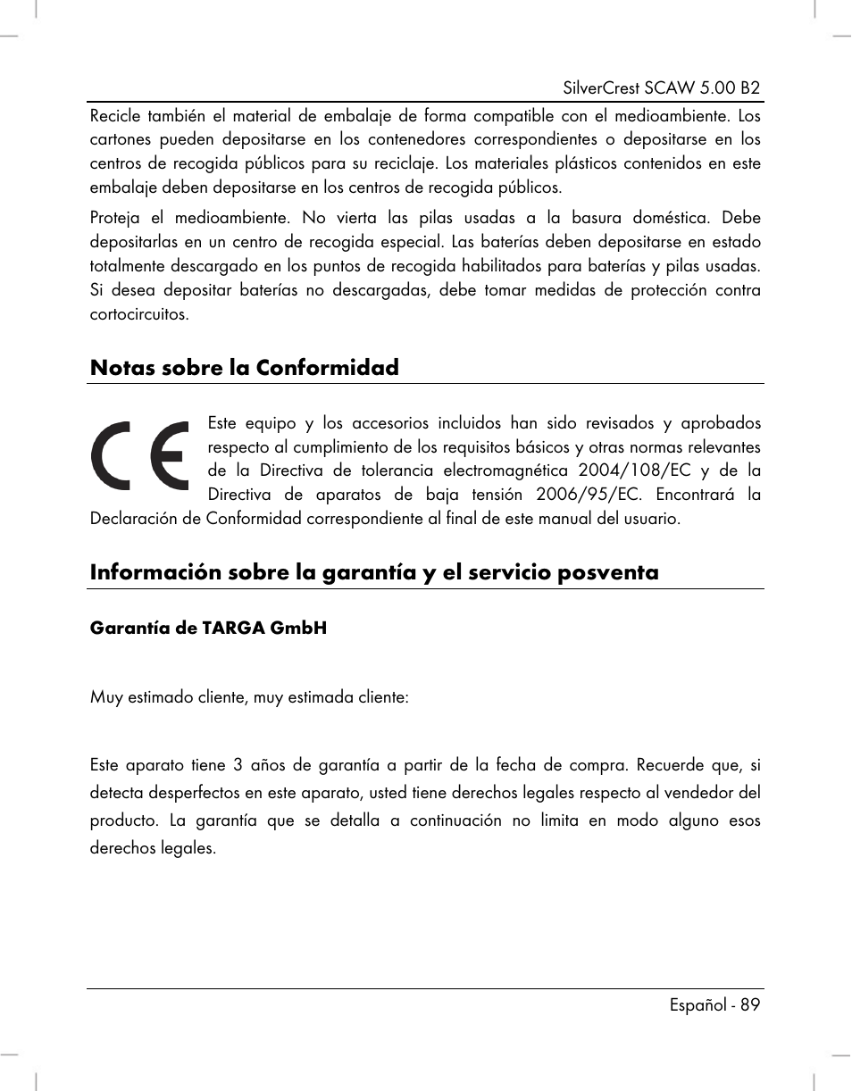 Notas sobre la conformidad | Silvercrest SCAW 5.00 B2 User Manual | Page 91 / 364