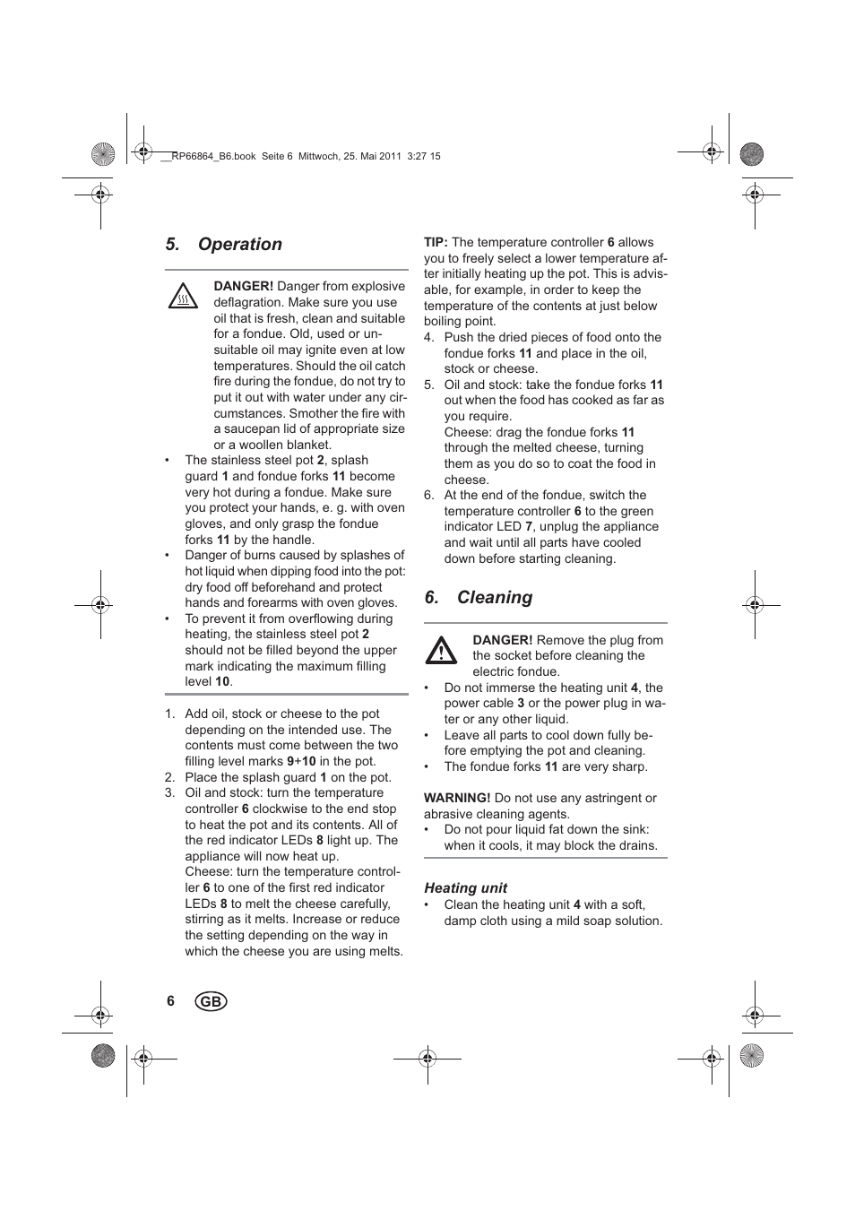 Operation, Cleaning | Silvercrest SFE 1500 A1 User Manual | Page 8 / 14