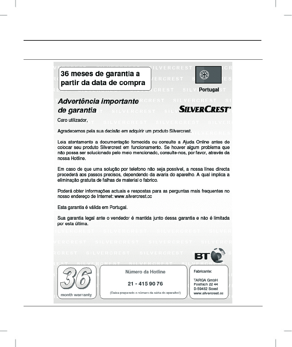 Avisos de garantia | Silvercrest OM1008-SL User Manual | Page 78 / 106