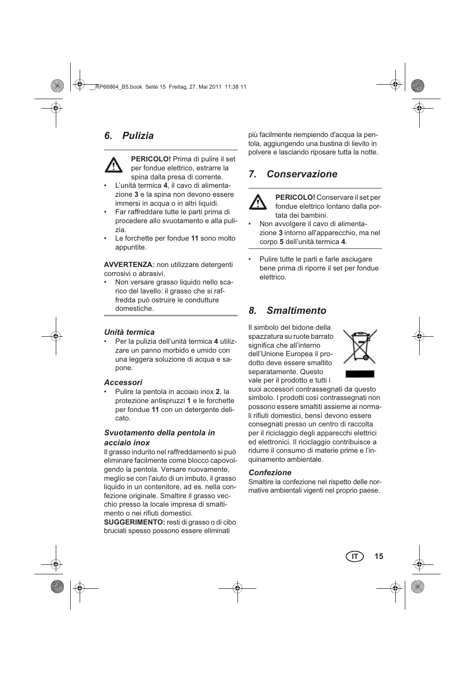 Pulizia, Conservazione, Smaltimento | Silvercrest SFE 1500 A1 User Manual | Page 17 / 46
