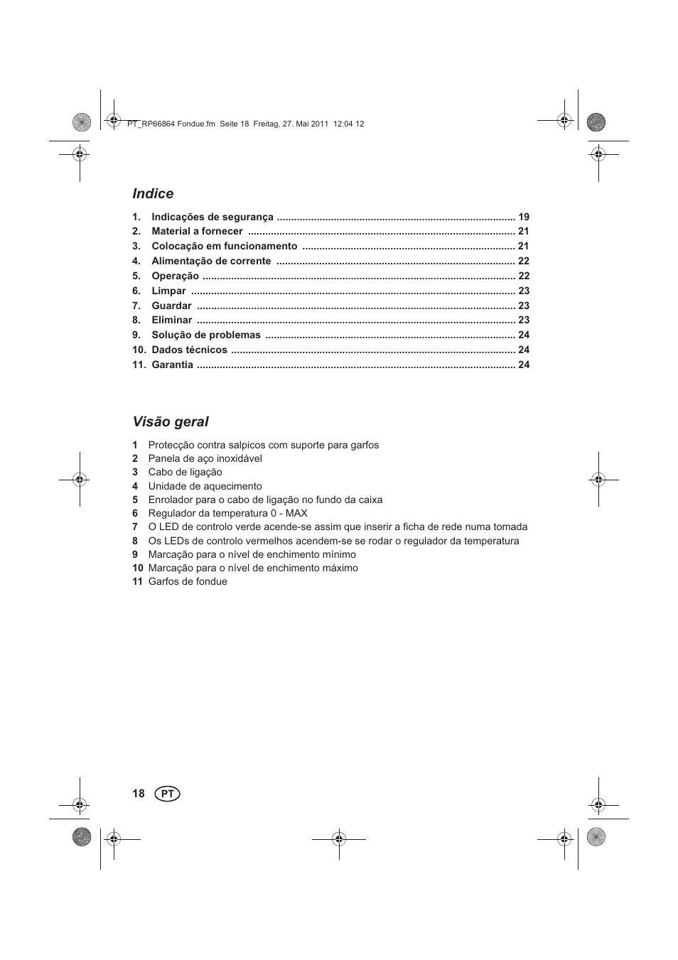 Indice, Visão geral | Silvercrest SFE 1500 A1 User Manual | Page 20 / 46