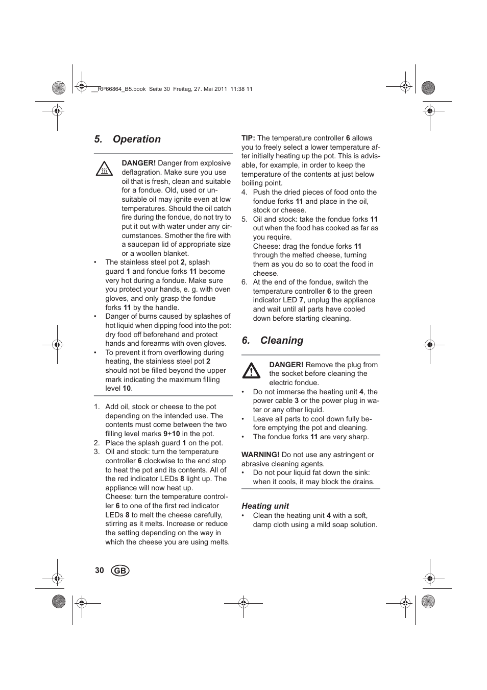 Operation, Cleaning | Silvercrest SFE 1500 A1 User Manual | Page 32 / 46