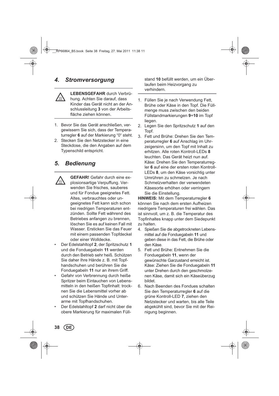 Stromversorgung, Bedienung | Silvercrest SFE 1500 A1 User Manual | Page 40 / 46