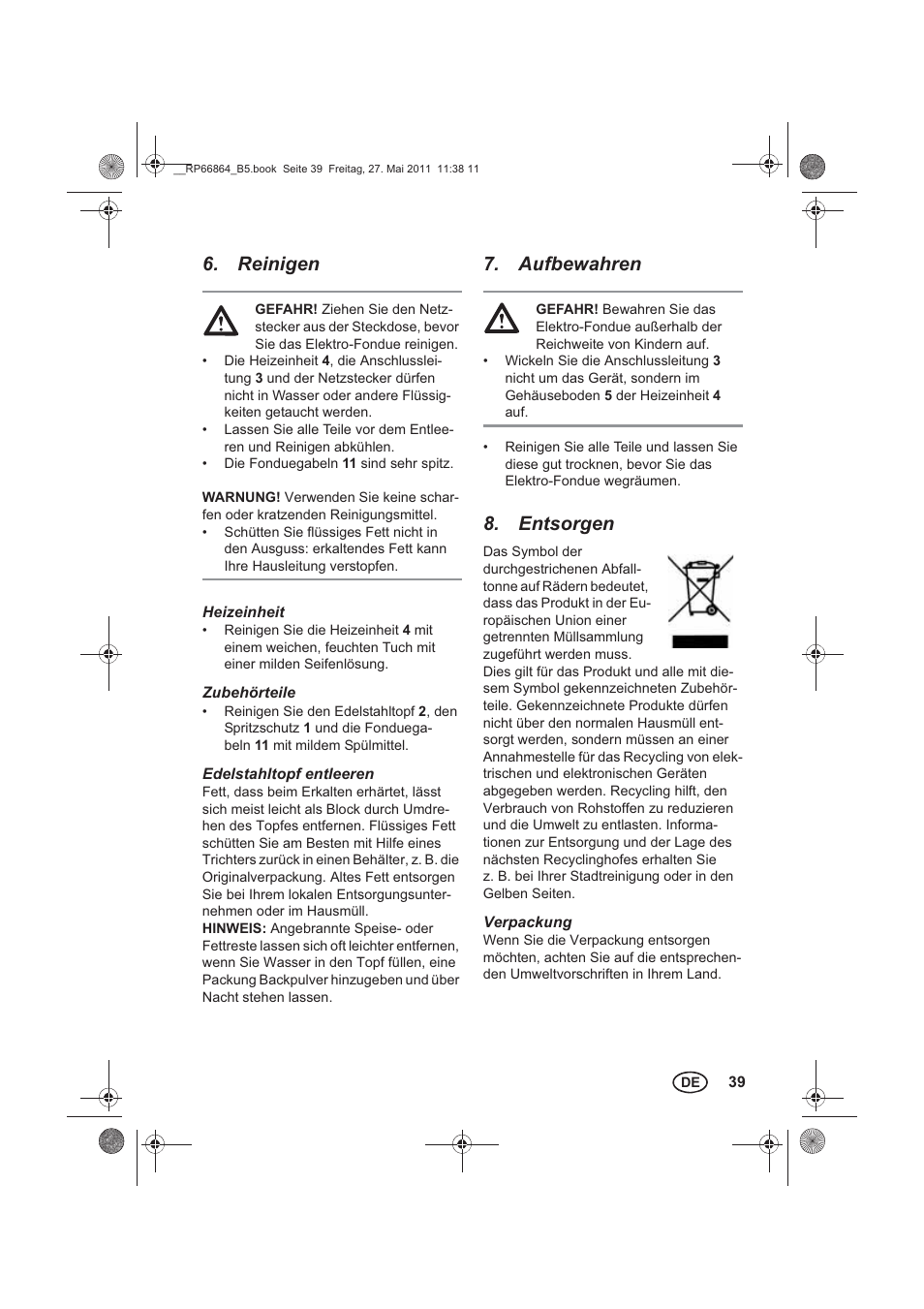 Reinigen, Aufbewahren, Entsorgen | Silvercrest SFE 1500 A1 User Manual | Page 41 / 46