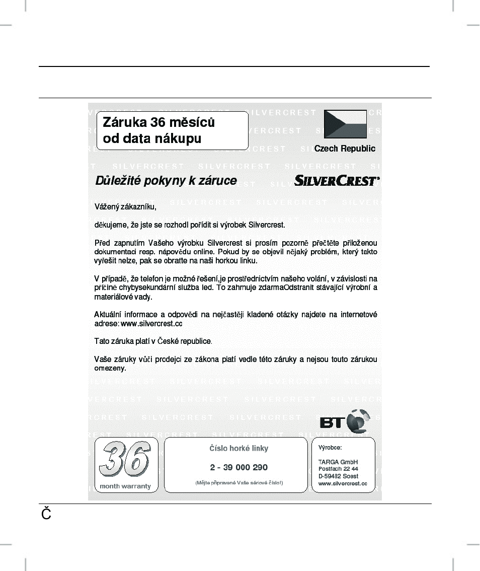 Informace o záruce | Silvercrest OM1008-SL User Manual | Page 120 / 148