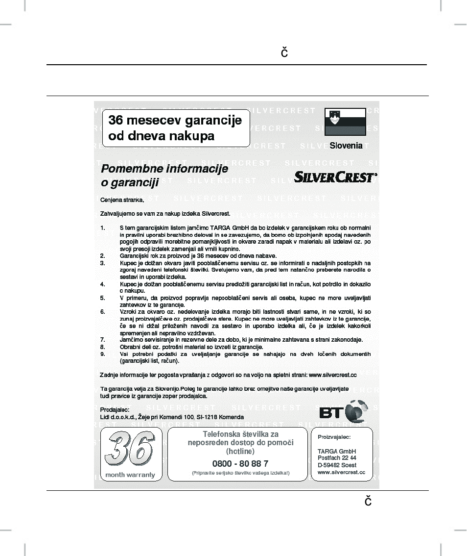 Informacije o garanciji | Silvercrest OM1008-SL User Manual | Page 97 / 148